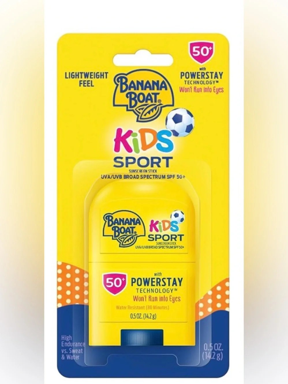 Banana Boat Kids Sport Sunscreen Powerstay Stick 0.5 oz SPF 50 Twin Pack NWT
